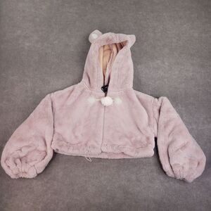 Punk Rave Faux Fur Coat Womens Size M-L Pink Short Crop Thick Hooded Animal Ears